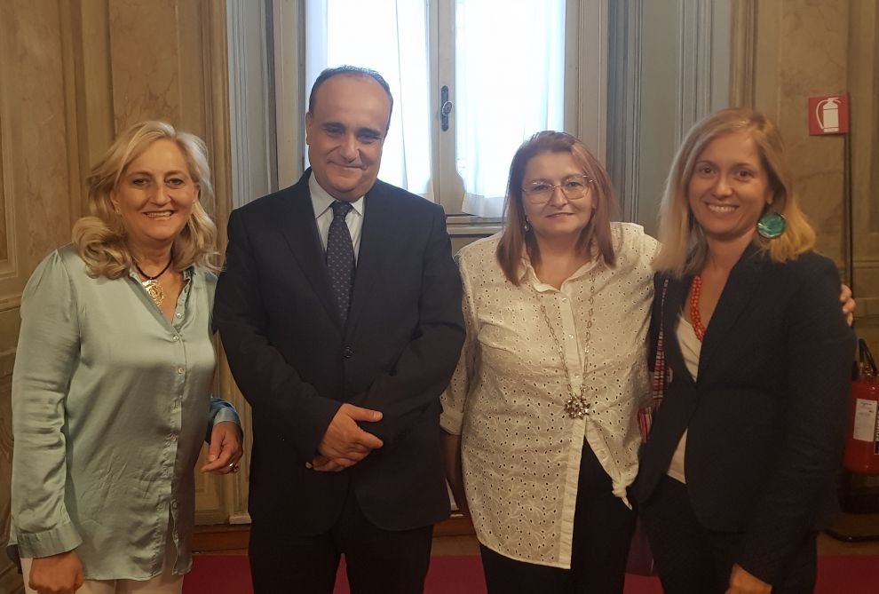 Da sinistra: la senatrice Loredana Russo (Relatrice), il Ministro dei beni culturali Alberto Bonisoli,  le senatrici Danila De Lucia e Michela Montevecchi, che ha relazionato in aula sullo stesso decreto